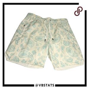 Maison Article Men's Paisley Lined Drawstring Athletic Shorts Blue White Large